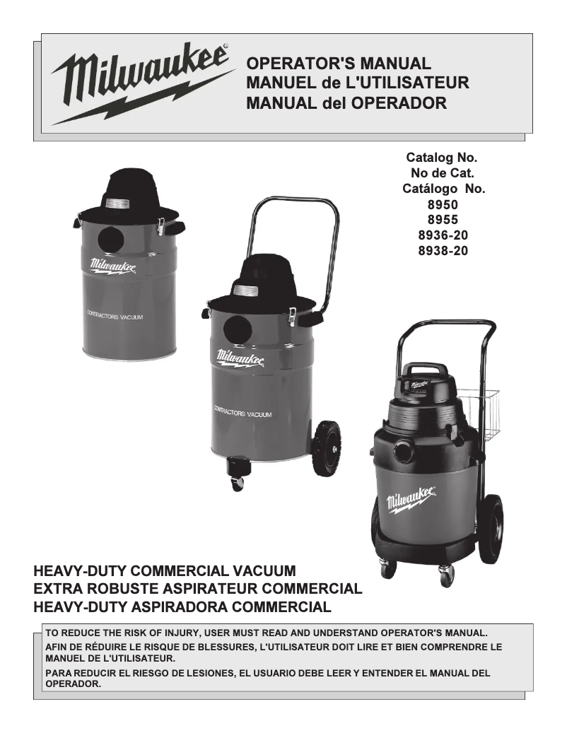 Page n°1 - Manuel utilisateur Milwaukee 10 Gal 1 Stage Wet Dry 8955