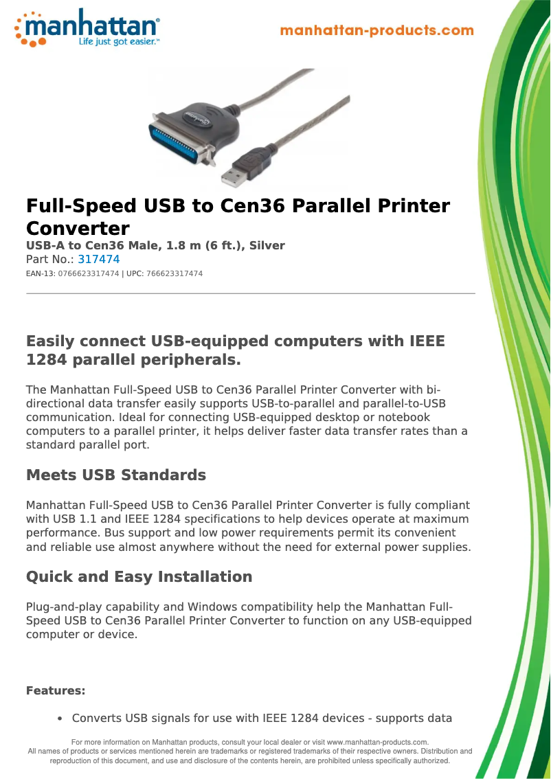 Page 1 de la notice Fiche technique Manhattan 317474