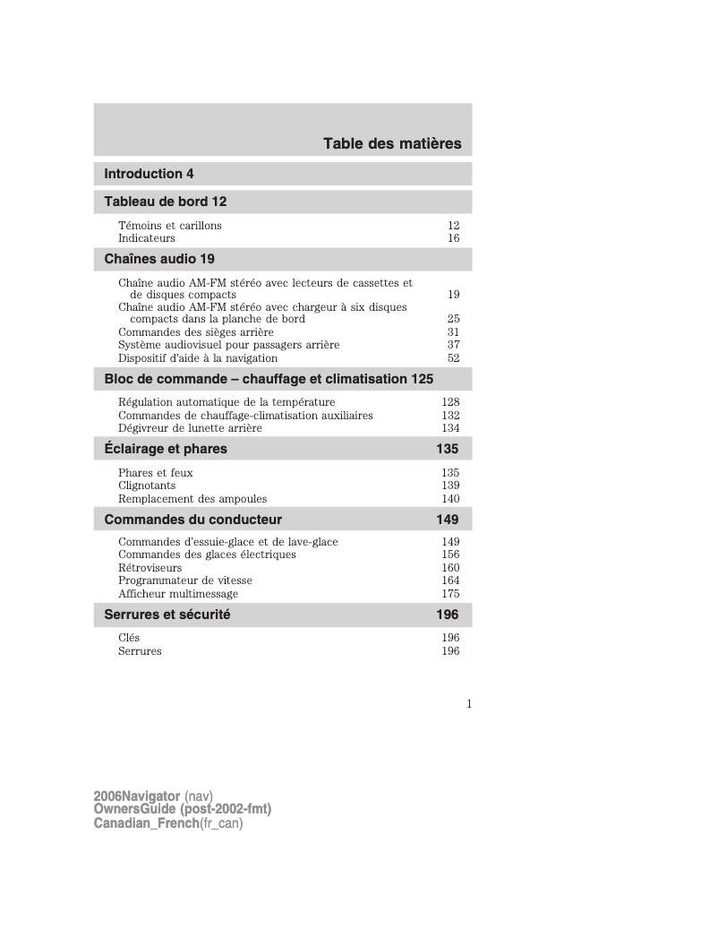 Page n°1 - Manuel utilisateur Lincoln Navigator (2006)