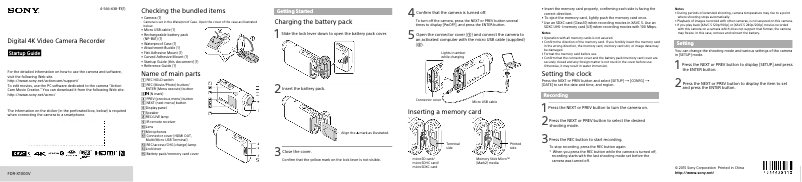 Page n°1 - Guide d'installation Sony FDR-X1000V