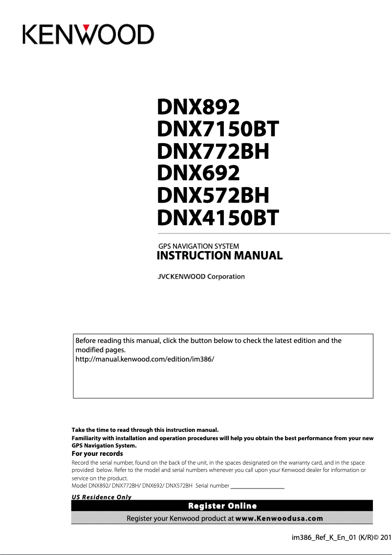 Image de la première page du manuel de l'appareil DNX7150BT