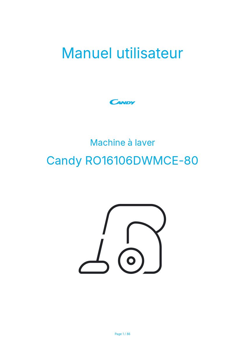 Page n°1 - Manuel utilisateur Candy RO16106DWMCE-80