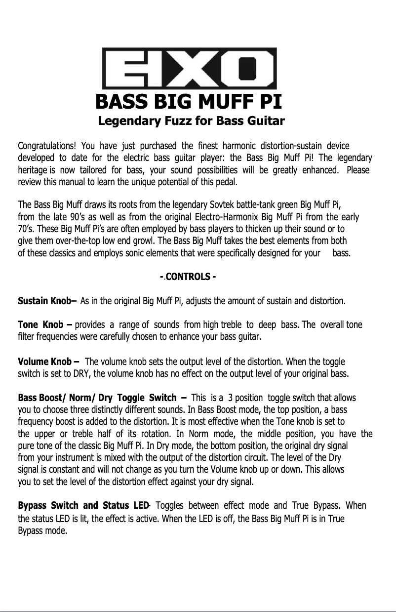 Página 1 del manual Manual de usuario Electro Harmonix Bass Big Muff Pi