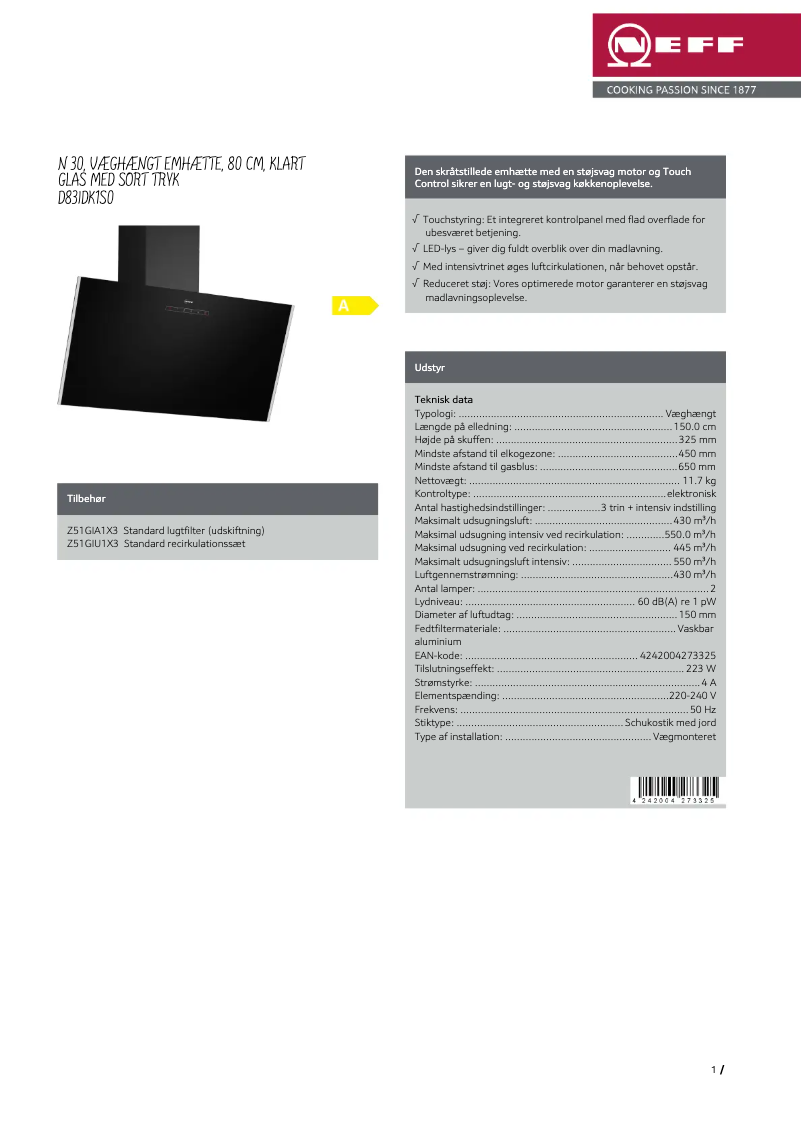 Page n°1 - Manuel utilisateur Neff D83IDK1S0