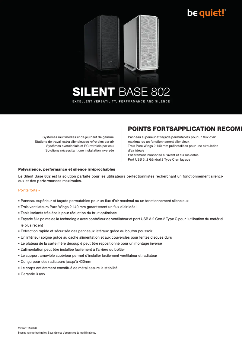 Page n°1 - Fiche technique Be Quiet! Silent Base 802
