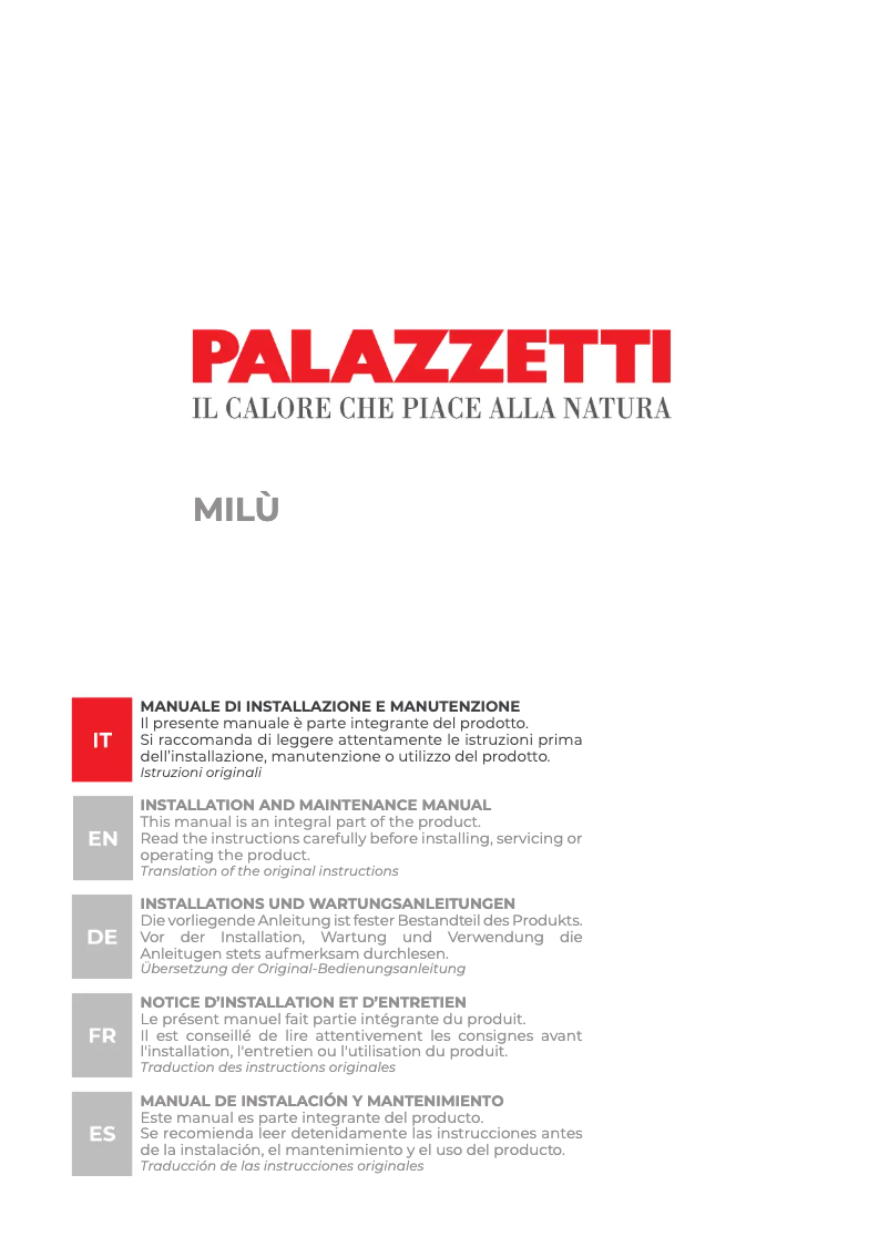 Page n°1 - Manuel utilisateur Palazzetti MILÙ 8