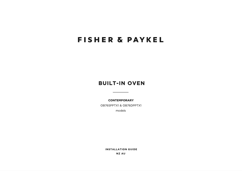 Page 1 de la notice Guide d'installation Fisher & Paykel OB76DPPTX1