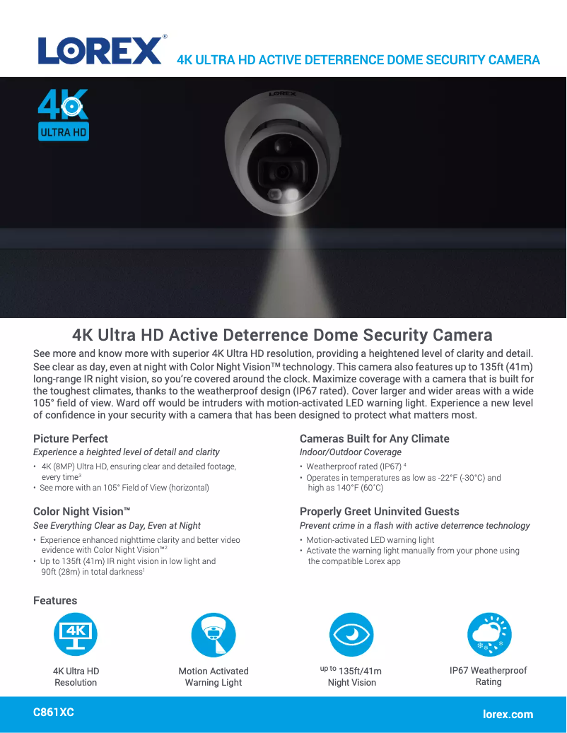 Página 1 del manual Ficha técnica Lorex C861XC-W