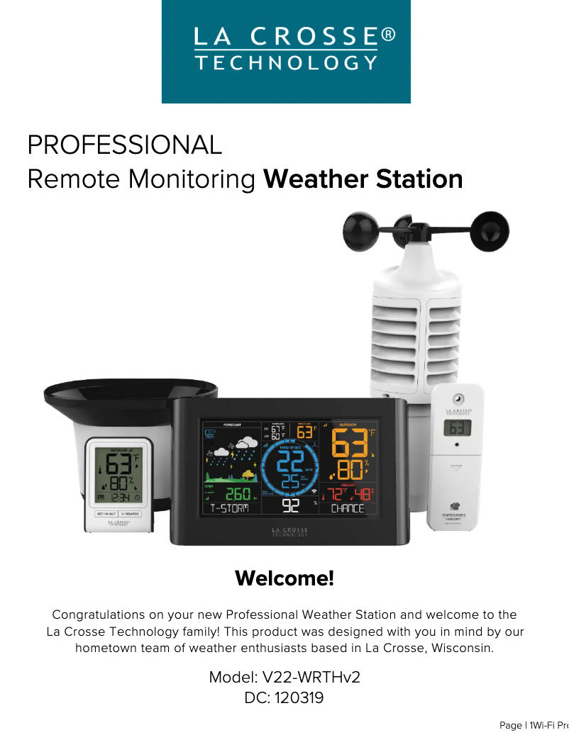 Page n°1 - Manuel utilisateur La Crosse Technology V22-WRTHV2