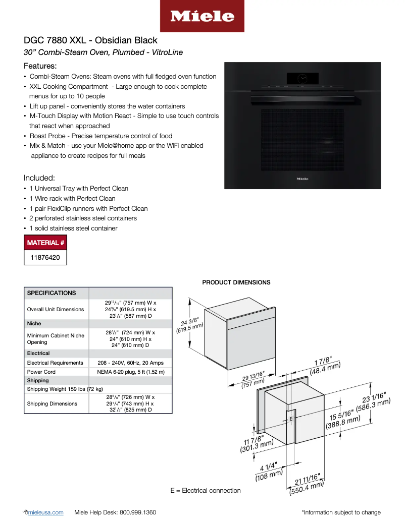 Page n°1 - Fiche technique Miele DGC 7880 OBSW XXL