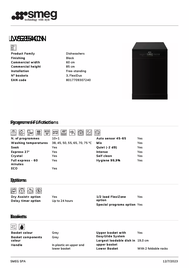 Página 1 del manual Ficha técnica Smeg LVS354CN