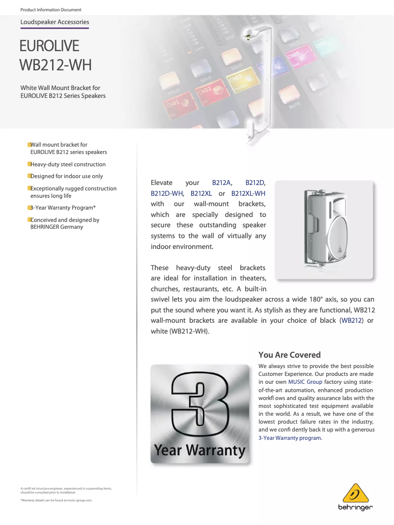 Image de la première page du manuel de l'appareil Eurolive WB212-WH