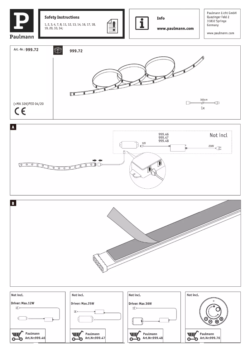 Page 1 de la notice Manuel utilisateur Paulmann 999.72