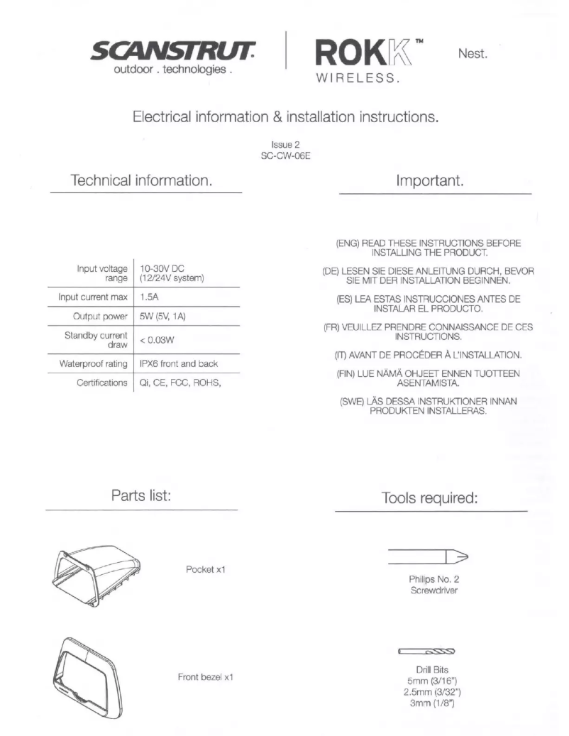 Page 1 de la notice Manuel utilisateur Scanstrut ROKK Nest Qi