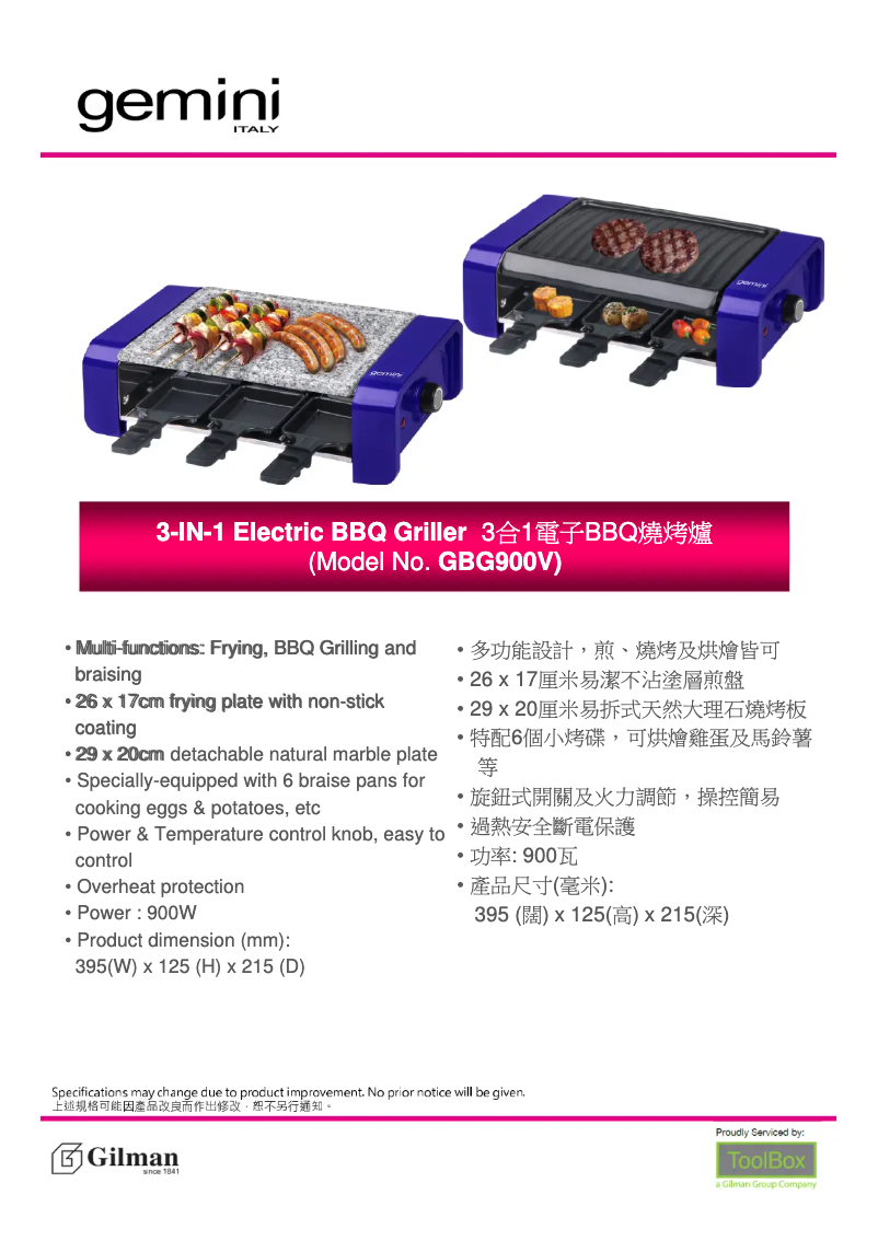 Page 1 de la notice Manuel utilisateur Gemini GBG900V