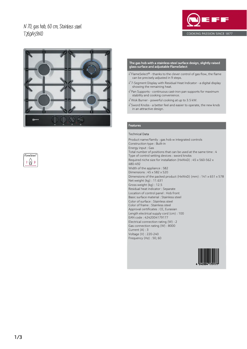 Page n°1 - Fiche technique Neff T26DA59N0