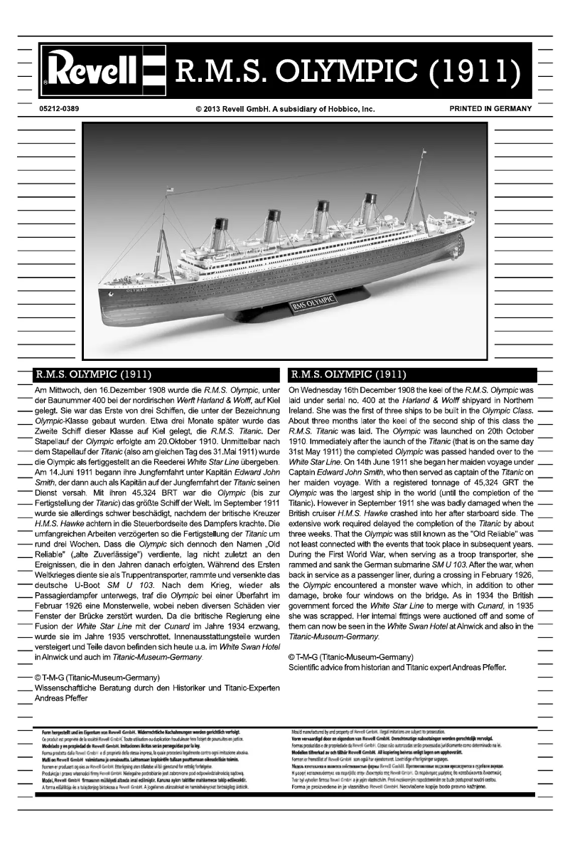 Page n°1 - Manuel utilisateur Revell RMS Olympic (1911)