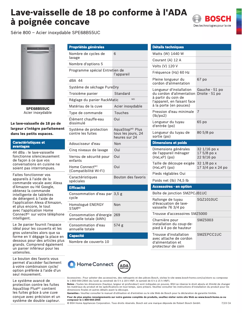 Page n°1 - Fiche technique Bosch SPE68B55UC
