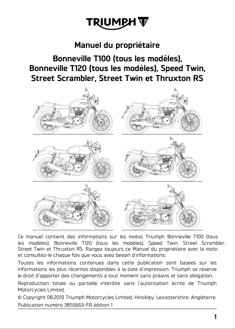 Image de la première page du manuel de l'appareil Bonneville T120 Black (2016)