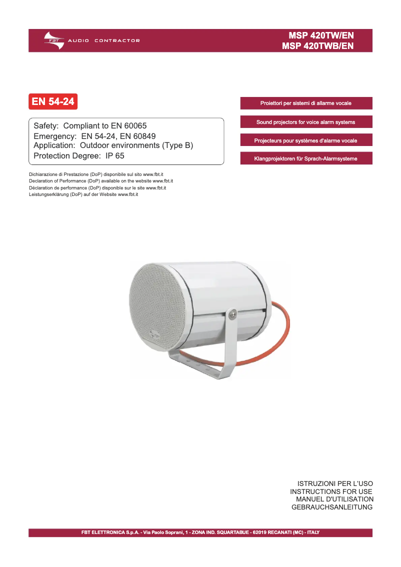 Page n°1 - Manuel utilisateur FBT MSP 420 TWB