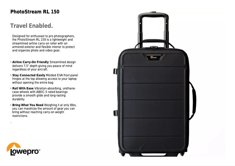 Page 1 de la notice Manuel utilisateur Lowepro PhotoStream RL 150