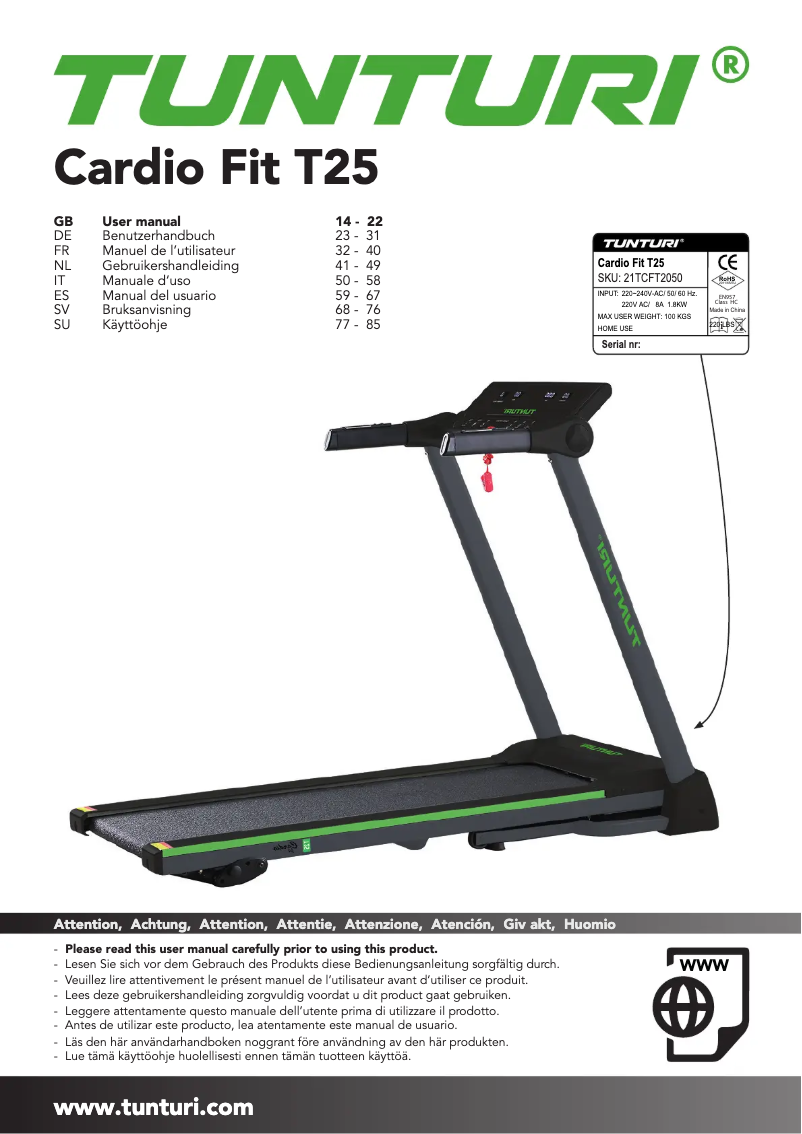 Image de la première page du manuel de l'appareil Cardio Fit T25