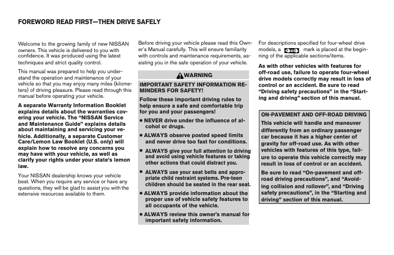 Page 1 de la notice Manuel utilisateur Nissan Titan (2007)