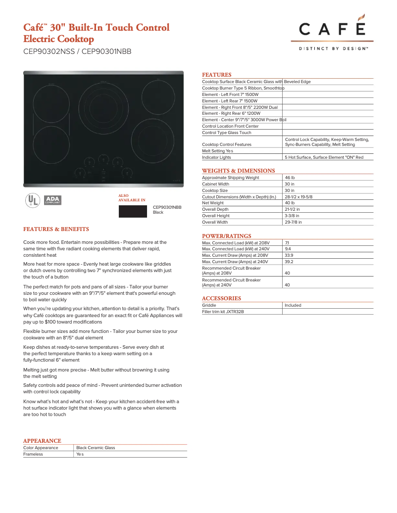 Page n°1 - Fiche technique GE CEP90302NSS