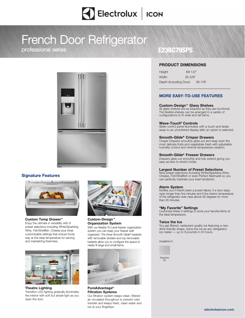 Page n°1 - Fiche technique Electrolux ICON E23BC79SS