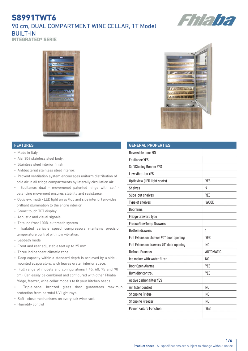 Page 1 de la notice Fiche technique Fhiaba S8991TWT6A