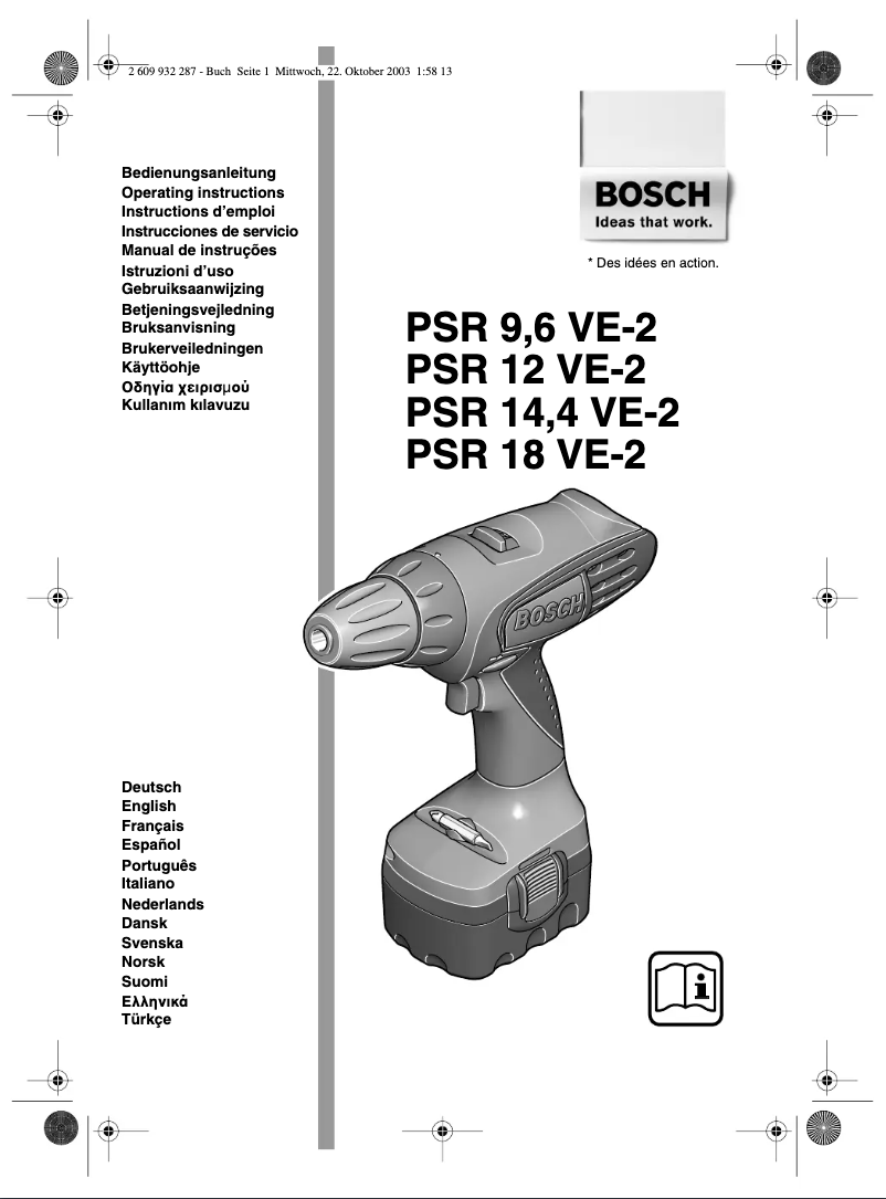 Page 1 de la notice Manuel utilisateur Bosch PSR 18 VE-2