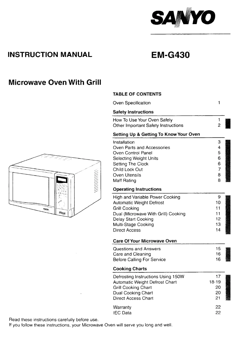 Page n°1 - Manuel utilisateur Sanyo EM-G430
