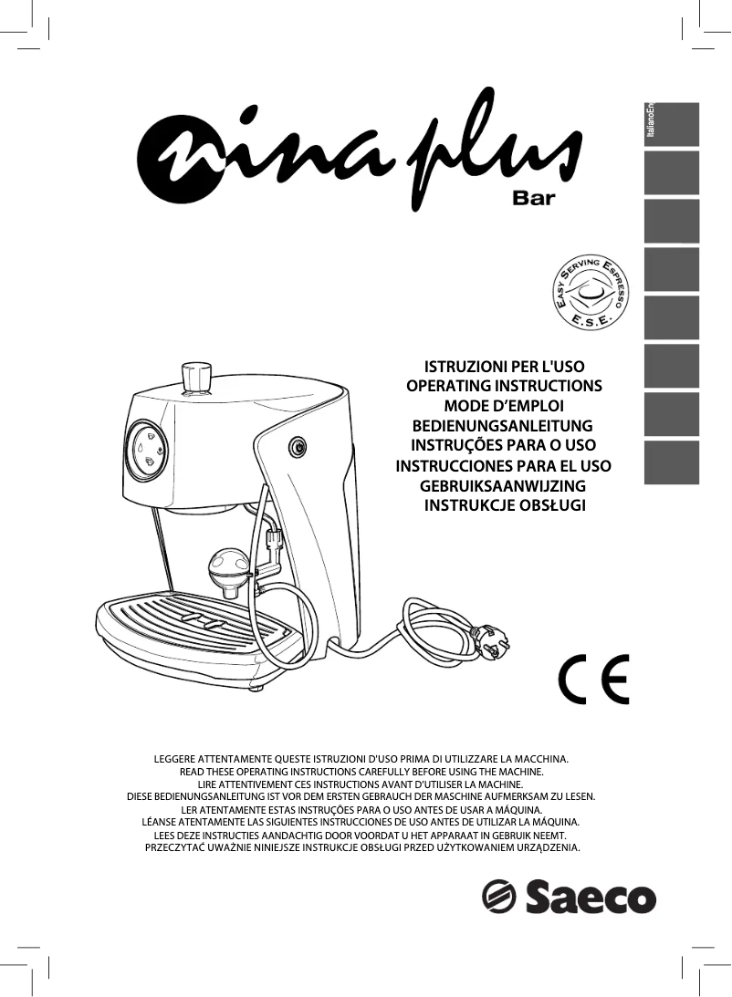 Page 1 de la notice Manuel utilisateur Philips Saeco Nina Plus RI9357