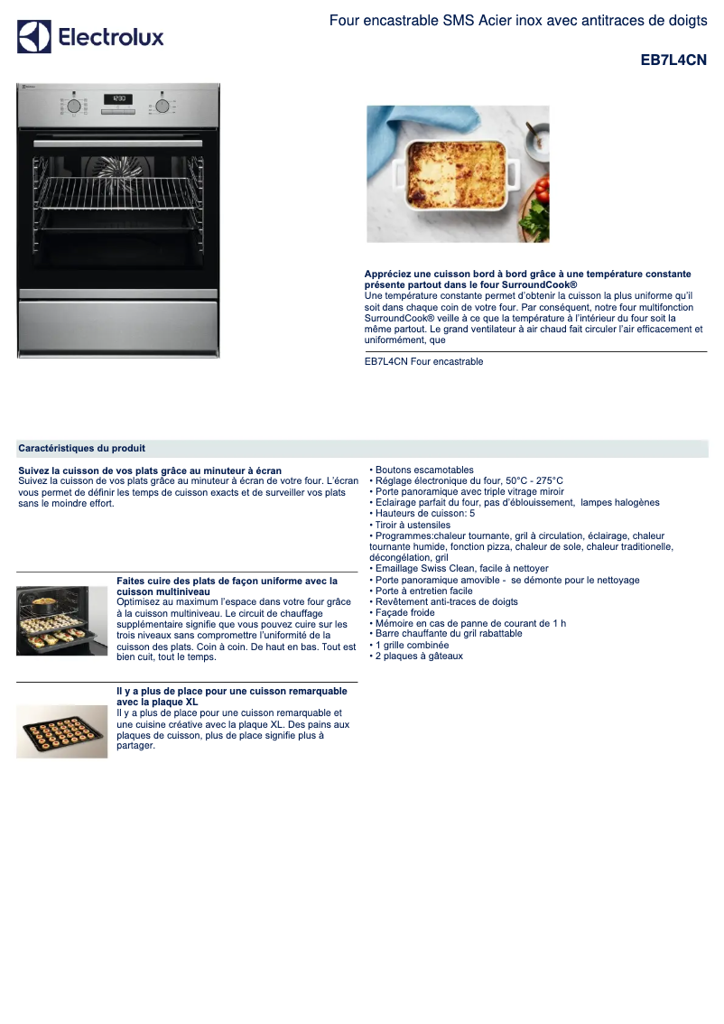 Page 1 de la notice Fiche technique Electrolux EB7L4CN