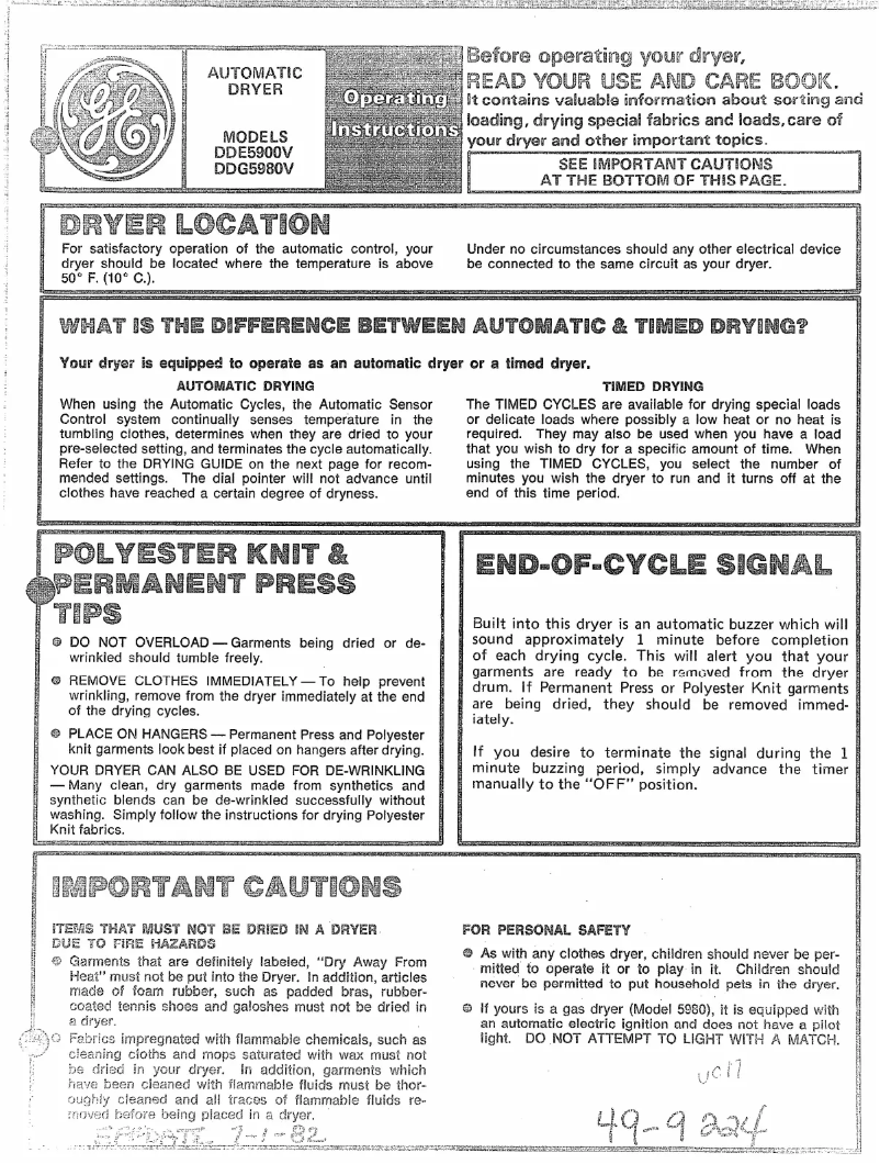 Page 1 de la notice Manuel utilisateur GE DDE5900V