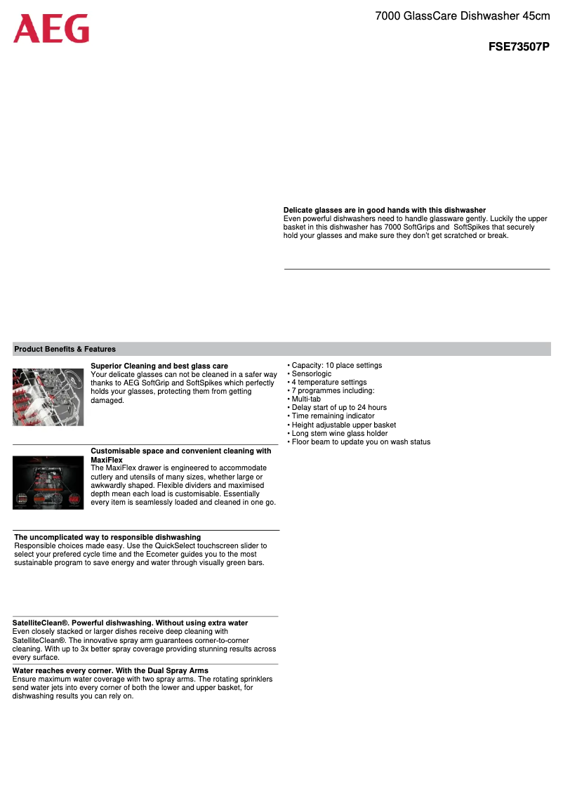 Page 1 de la notice Fiche technique AEG FSE73507P