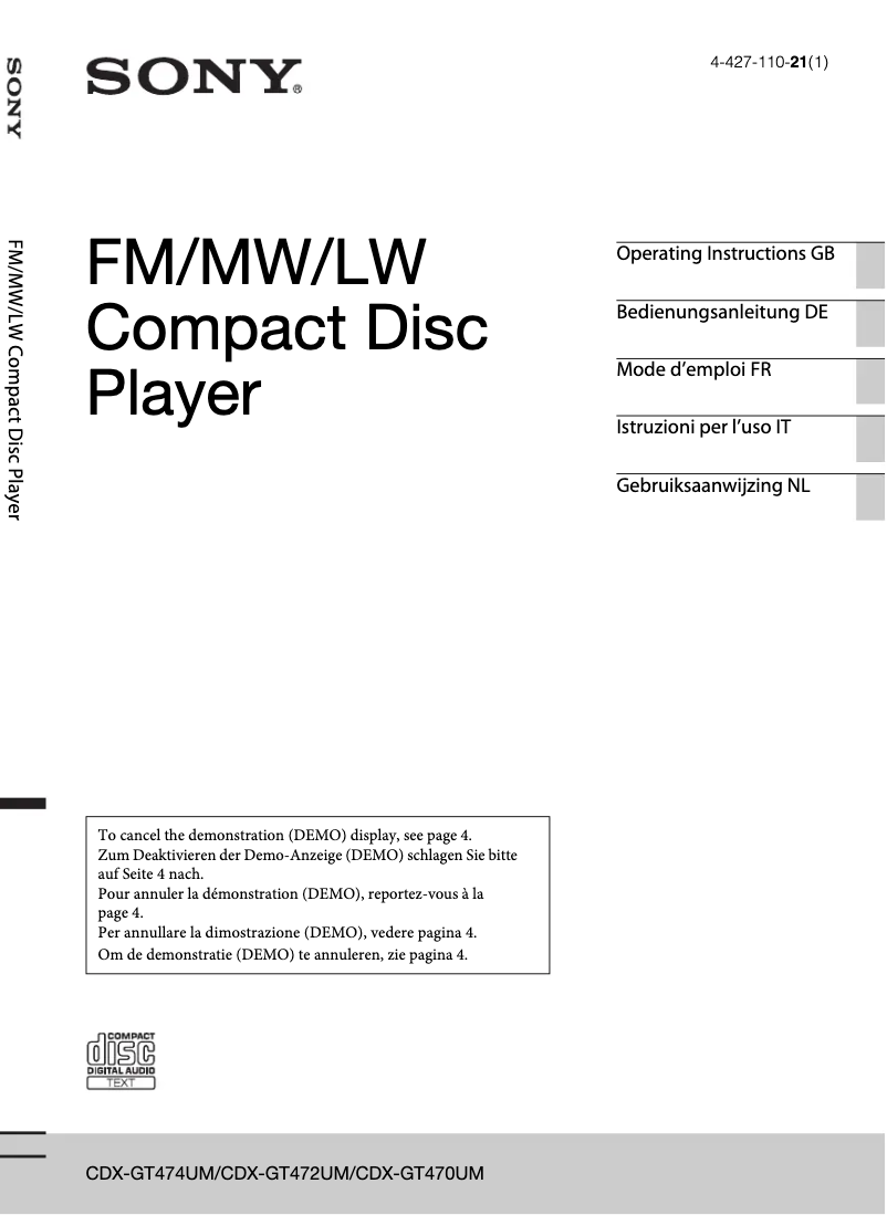 Image de la première page du manuel de l'appareil CDX-GT470UM