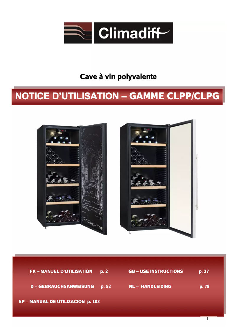 Page 1 de la notice Manuel utilisateur Climadiff CLPG137
