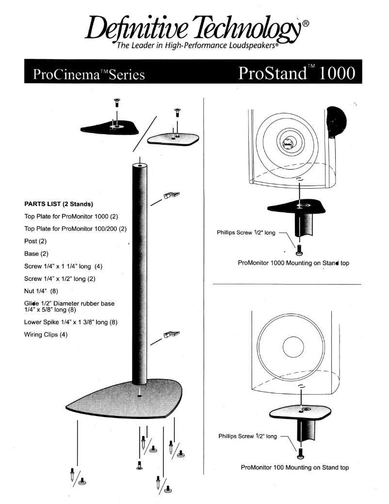 Page 1 de la notice Manuel utilisateur Definitive Technology ProStand 1000