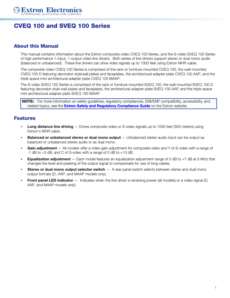 Page n°1 - Manuel utilisateur Extron SVEQ 100