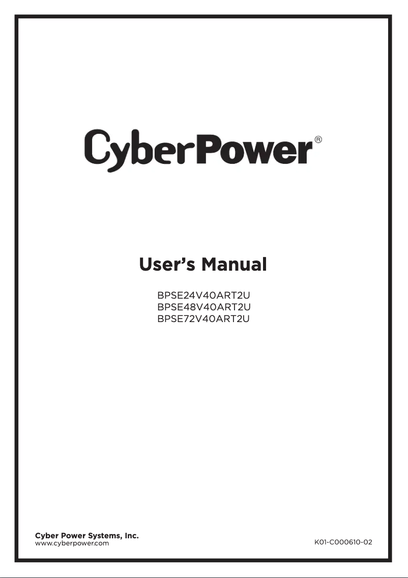 Page 1 de la notice Manuel utilisateur CyberPower BPSE24V40ART2U
