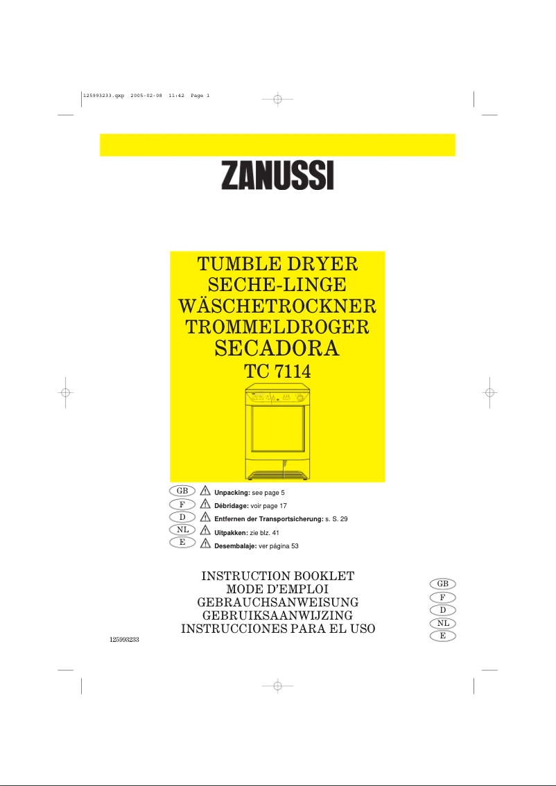 Page n°1 - Manuel utilisateur Zanussi TC-7114