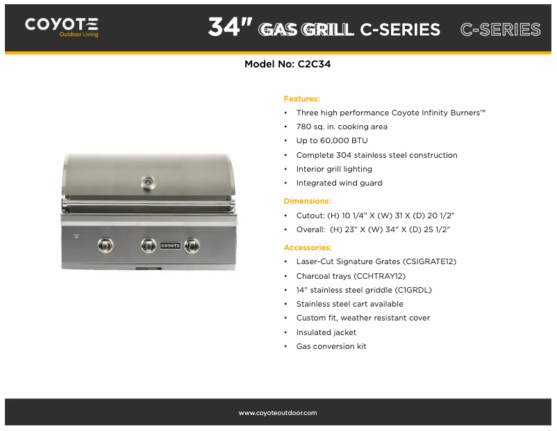 Page 1 de la notice Fiche technique Coyote C2C34NG