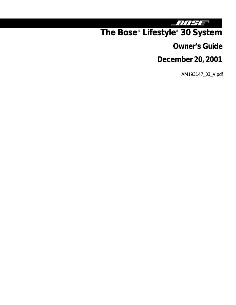 Page 1 de la notice Manuel utilisateur Bose Lifestyle 30