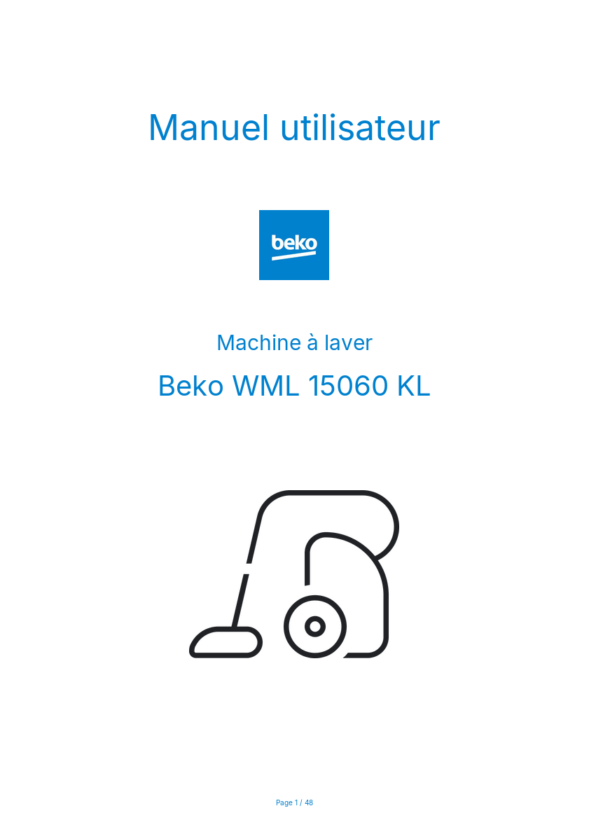 Page n°1 - Manuel utilisateur Beko WML 15060 KL