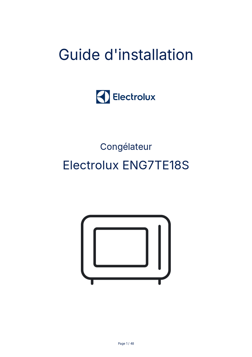 Page n°1 - Guide d'installation Electrolux ENG7TE18S