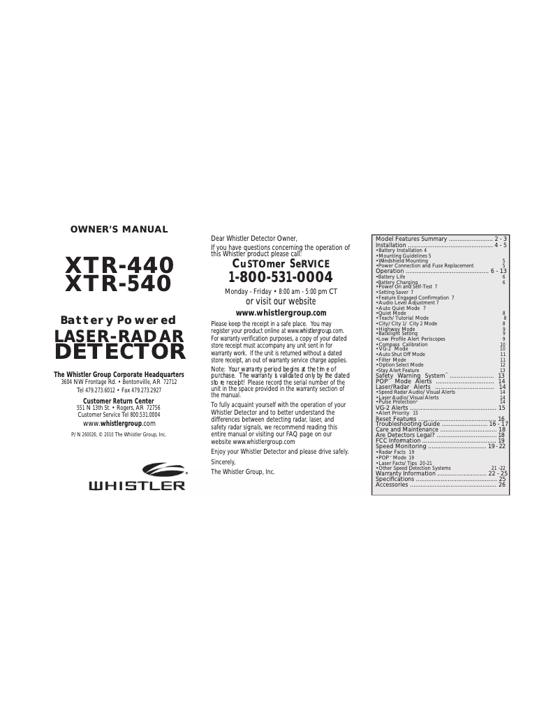 Page n°1 - Manuel utilisateur Whistler XTR-440