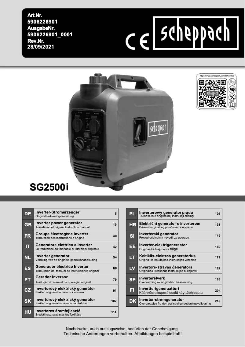 Page n°1 - Manuel utilisateur Scheppach SG2500I