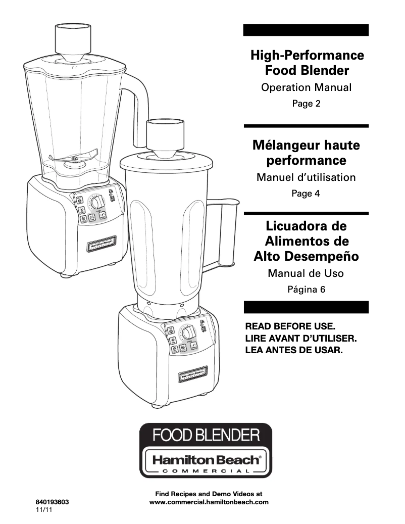 Page n°1 - Manuel utilisateur Hamilton Beach Expeditor HBF600S