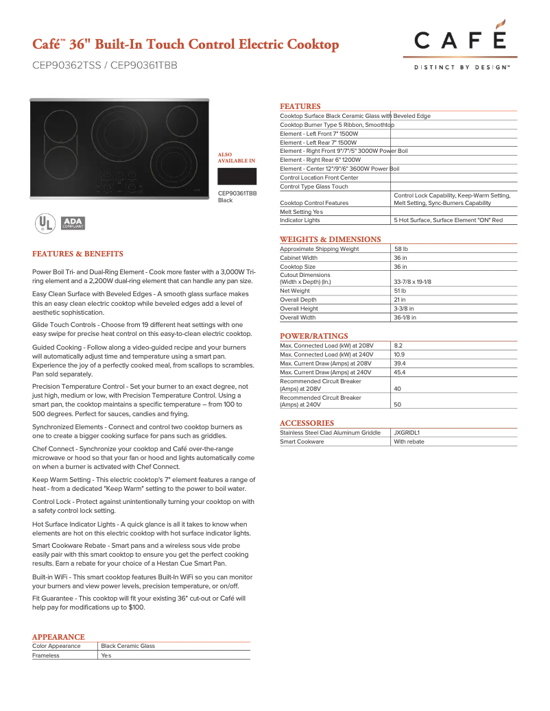 Page 1 of the manual Technical Sheet GE CEP90362TSS